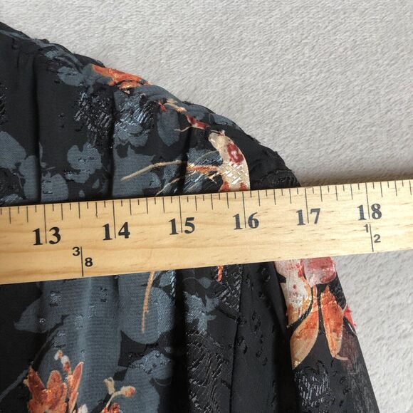 BISHOP + YOUNG Maxi Dress Sz M Floral Chiffon Smocked Waist Cuffs Lined Tie Neck - Picture 16 of 16